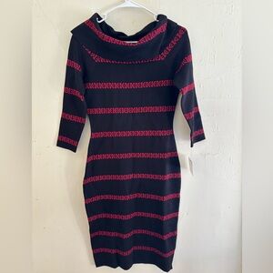 Liz Claiborne cowl neck midi sweater dress black and burgundy NWT size S